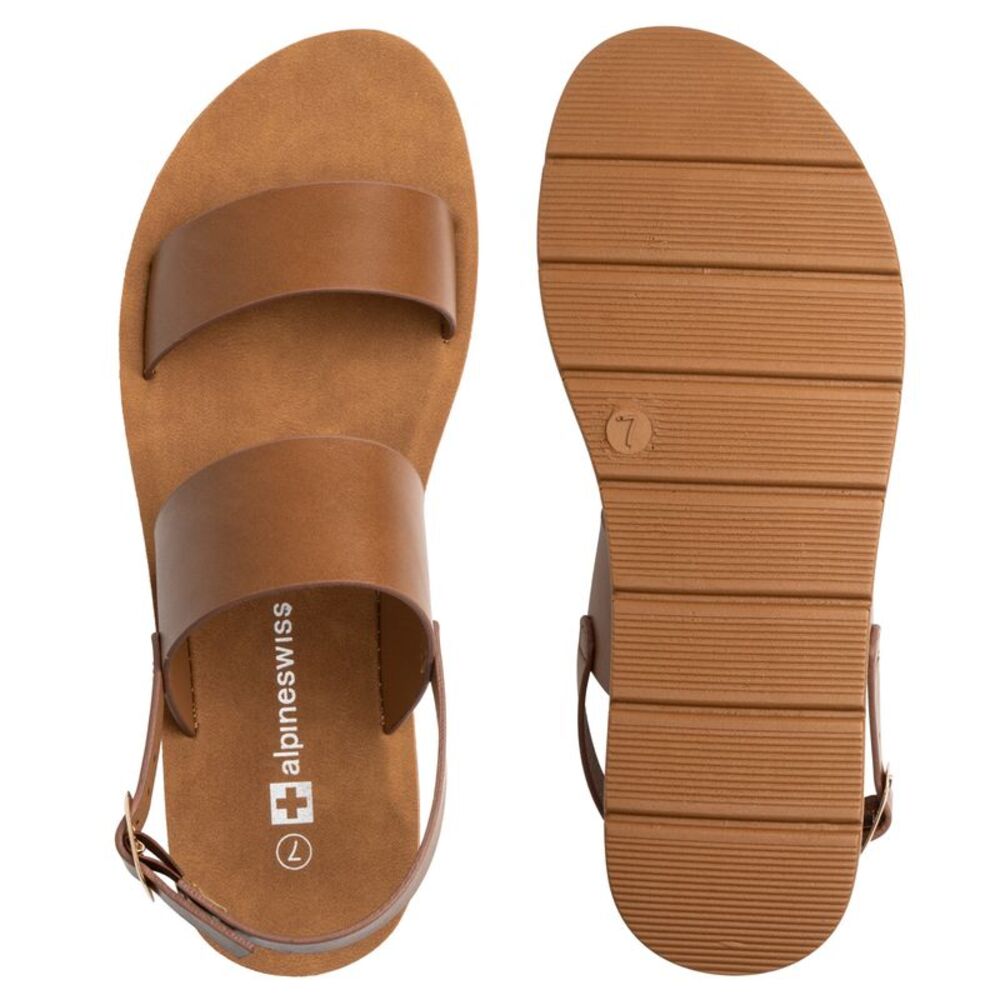 Alpine Swiss Beth Womens Flat Sandals Two Strap Buckle Slides Comfortable Summer - Picture 4 of 7